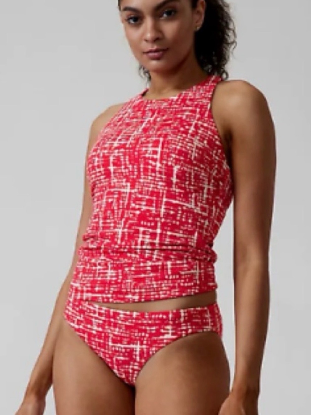 Athleta Red and White Maldives Bra Cup Tankini Swim Top 32D/DD